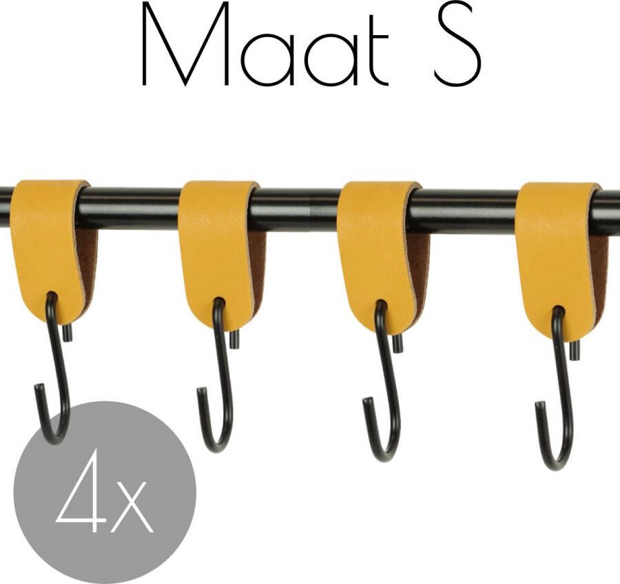 Handles and more SETPRIJS! 4x S haak hangers | OKERGEEL -(Leren S haken S haken handdoekkaakje kapstokhaak ophanghaken )