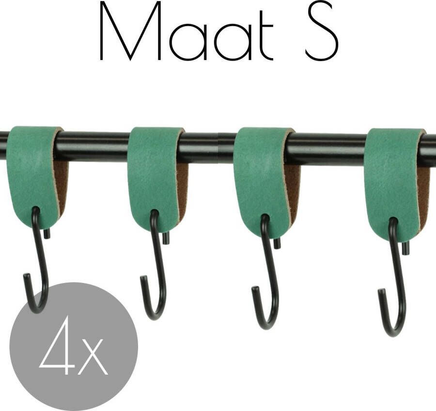 Handles and more SETPRIJS! 4x S haak hangers | ZEEGROEN -(Leren S haken S haken handdoekkaakje kapstokhaak ophanghaken )
