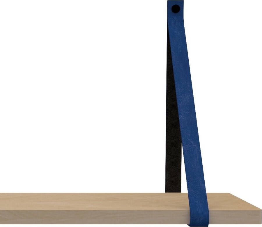 Handles and more Leren plankdragers met sierschroeven 100% leer – Blauw – set van 2 leren plank banden