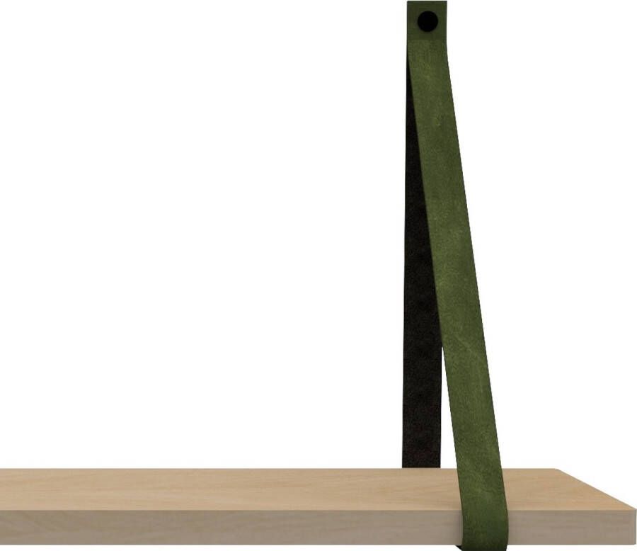 Handles and more Leren plankdragers met sierschroeven 100% leer – Kaki – set van 2 leren plank banden