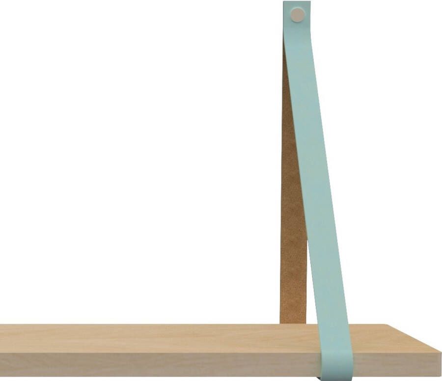 Handles and more Leren plankdragers met sierschroeven 100% leer – Lichtblauw – set van 2 leren plank banden