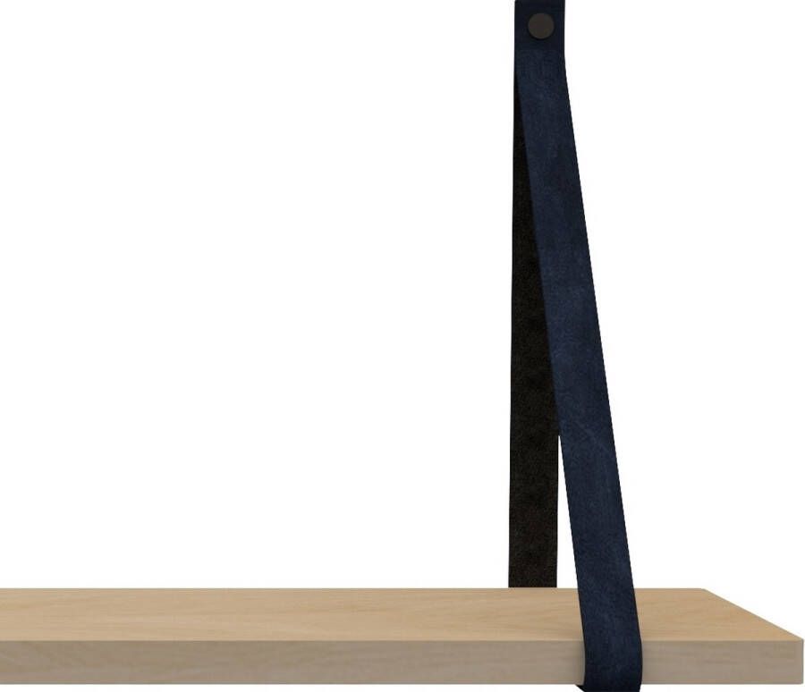 Handles and more Leren plankdragers met sierschroeven 100% leer – Navy – set van 2 leren plank banden