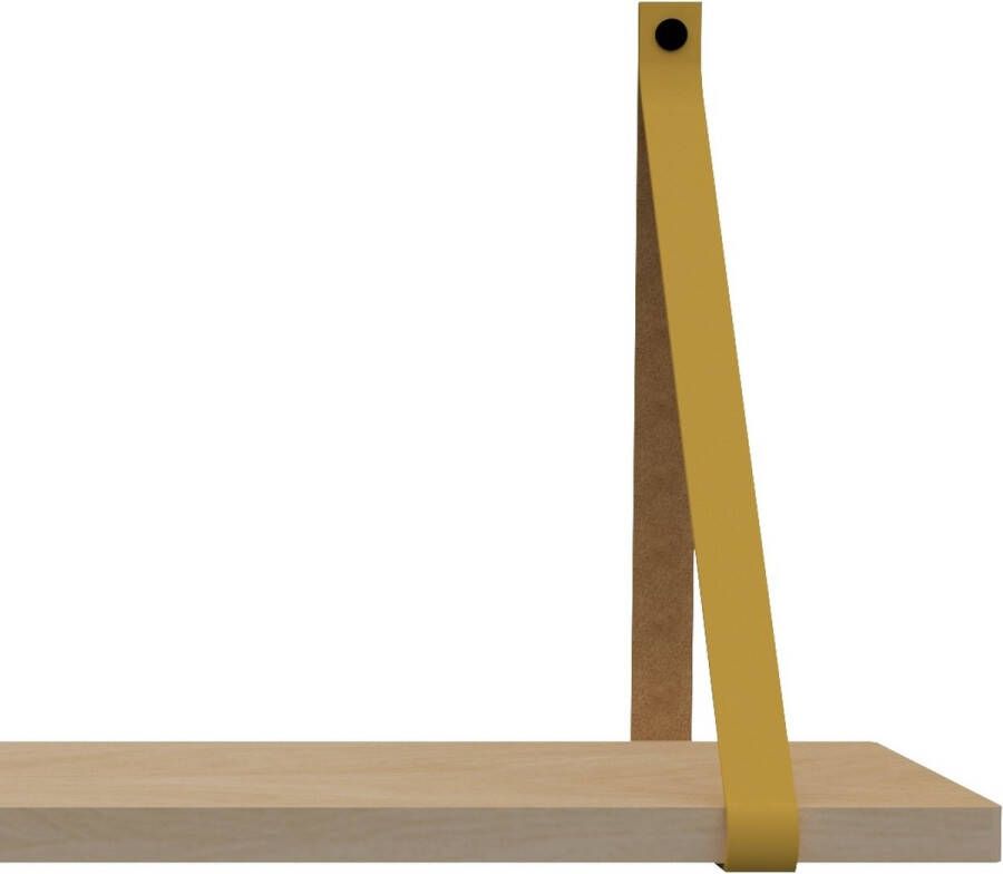 Handles and more Leren plankdragers met sierschroeven 100% leer – Okergeel – set van 2 leren plank banden