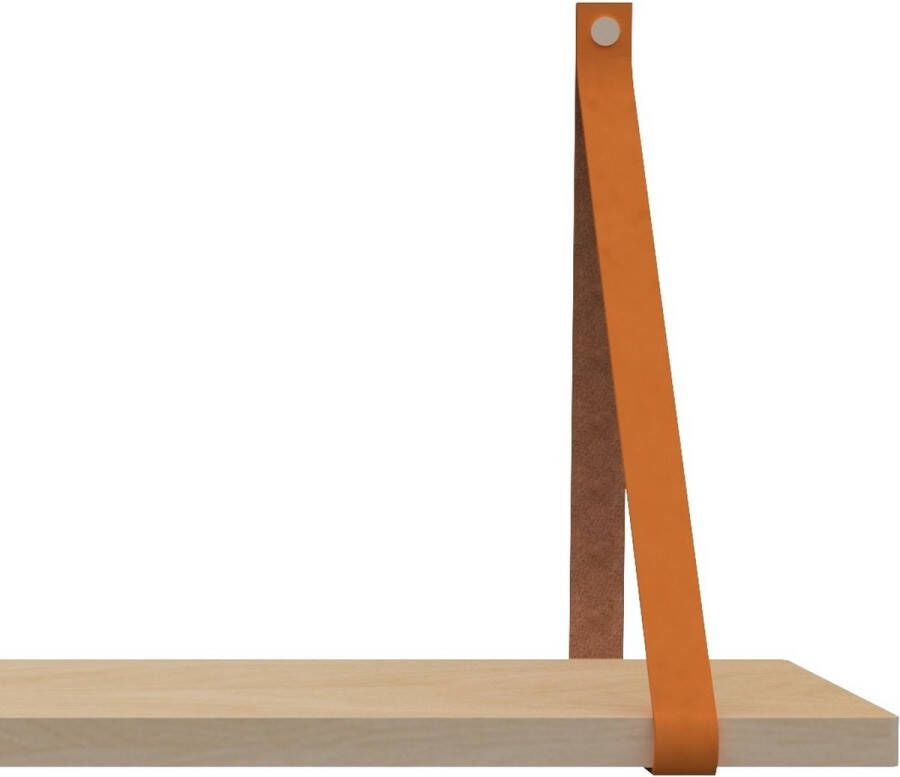 Handles and more Leren plankdragers met sierschroeven 100% leer – Oranje – set van 2 leren plank banden