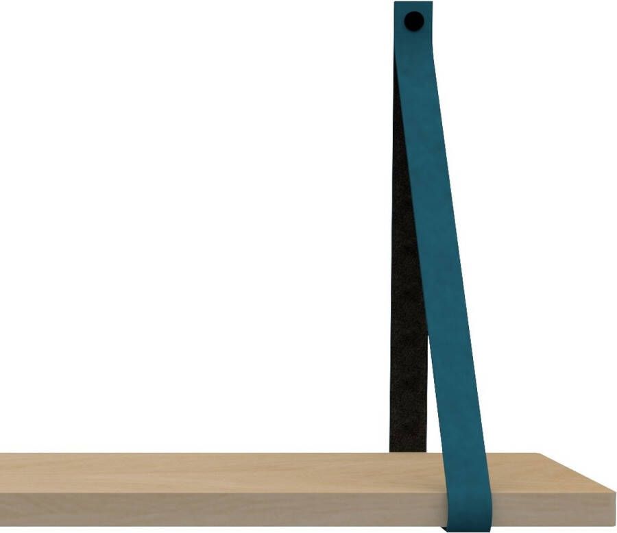Handles and more Leren plankdragers met sierschroeven 100% leer – Petrol – set van 2 leren plank banden
