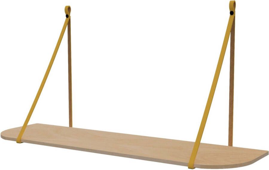 Handles and more Leren plankdragers 'smal' OKERGEEL 100% leer set van 2 excl. plank (leren plankdragers banden leren plank banden)
