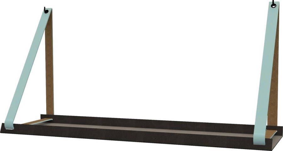Handles and more Stalen wandplank zwart 70cm + leren plankdragers Lichtblauw