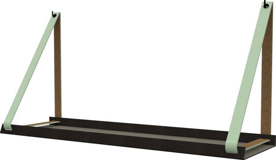 Handles and more Stalen wandplank zwart 70cm + leren plankdragers Mint