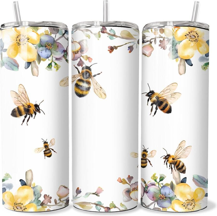 Handmade KadoDash Bijen Bees Bloemen Tumbler Drinkbeker Rietjesbeker Isolatiebeker Waterdichte beker Tumbler Bijen
