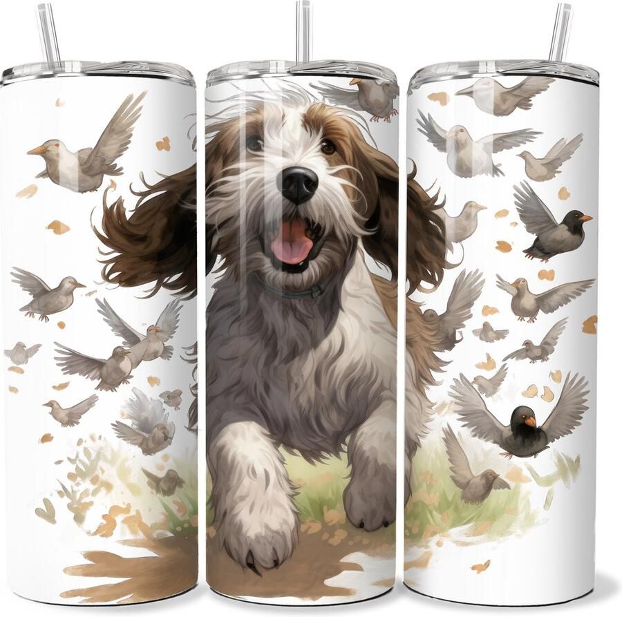 Handmade KadoDash PBGV Petit Basset Griffon Vendeen Tumbler Isolatiebeker Rietjesbeker Tumbler Thermosbeker Thermosfles