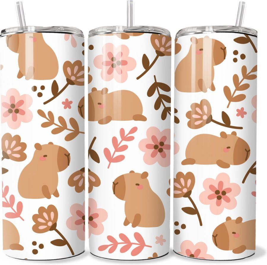 Handmade KadoDash Capibara Tumbler drinkbeker rietjesbeker isolatiebeker thermoskan Capibara Tumbler