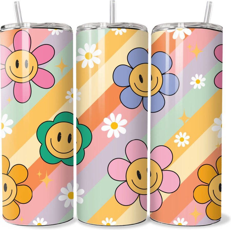 Handmade KadoDash Groovy Sunflower Tumbler Isolatiebeker Rietjesbeker Tumbler Thermosbeker Thermosfles