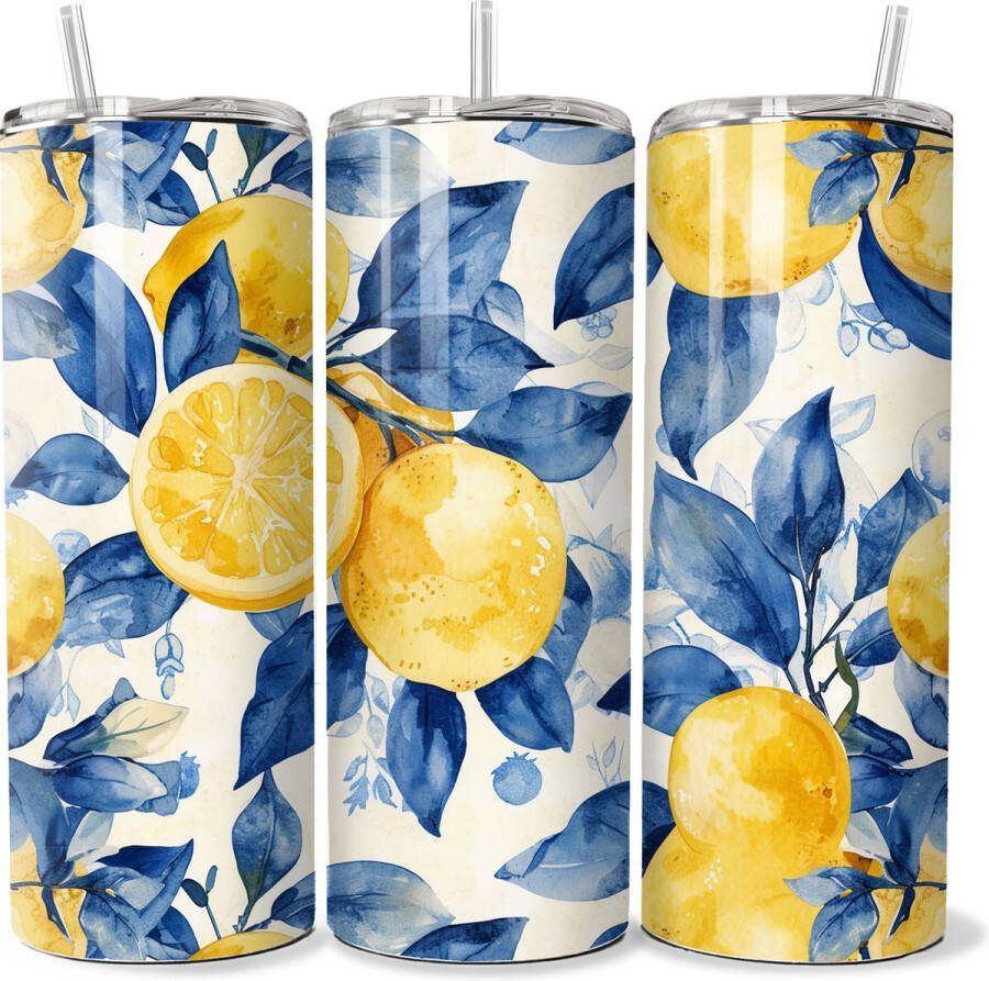 Handmade KadoDash Isolatiebeker Thermoskan Thermosfles Thermosbeker Rietjesbeker Tumbler Citroen Lemon