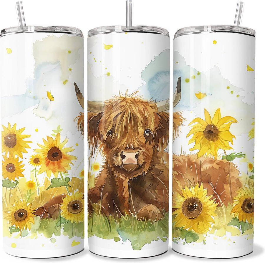 Handmade KadoDash Isolatiebeker Tumbler Drinkbeker Rietjesbeker Thermosbeker Thermosfles Highland Cow Tumbler