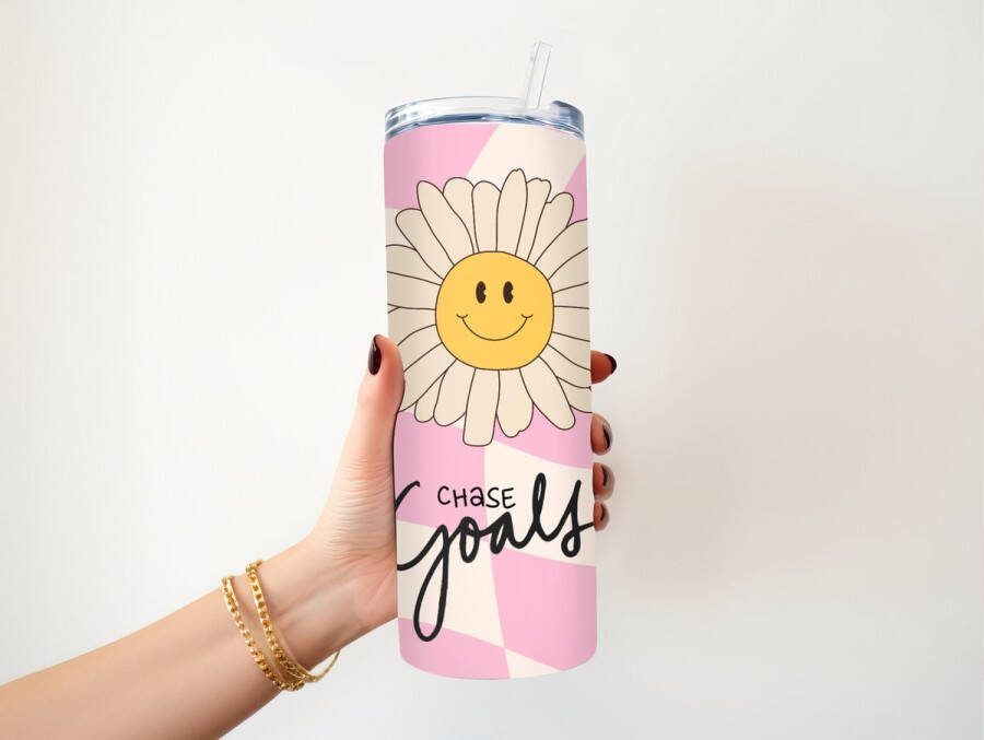 Handmade KadoDash Thermosbeker Tumbler rietjesbeker waterfles Chase Goals positief