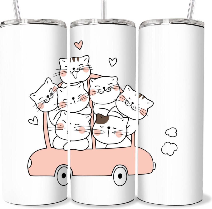 Handmade KadoDash Tumbler Drinkbeker Isolatiebeker Cats Katten Kattenliefhebber