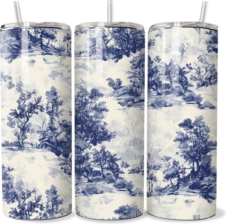 Handmade KadoDash Tumbler Isolatiebeker Rietjesbeker Thermosfles Frans Blauw Toile Fleurie Tumbler