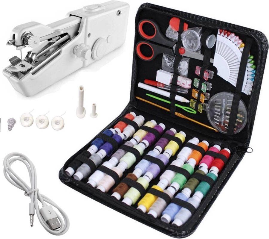 Handy Switch JC Handy Stitch PREMIUM Handnaaimachine met USB Kabel en 108 Delige Starterskit Draagbare reis naaimachine Elektrisch of op Batterijen