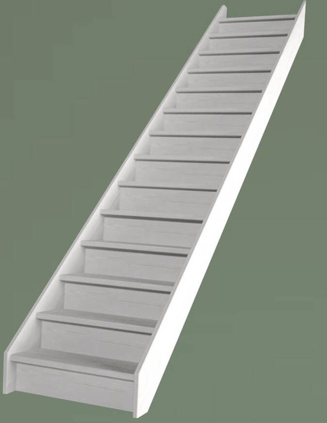 HandyStairs gesloten steektrap Basica60- 60cm wit gegrond 15 grenen treden (40mm) tot 315cm. Compleete bouwpakket trap inclusief schroeven en montagehandleiding. (Zoldertrap) (Steektrap) (Wit gegronde trap) (Rechte trap)