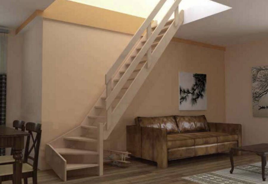 HandyStairs ruimtebesparende kwartslagtrap Rustic60 Kwartslag rechts Hoogte 280 cm 60 cm breed 13 treden van grenenhout (30mm dik) (zoldertrap) (ruimtebesparende trap) (Molenaarstrap) (Steektrap)