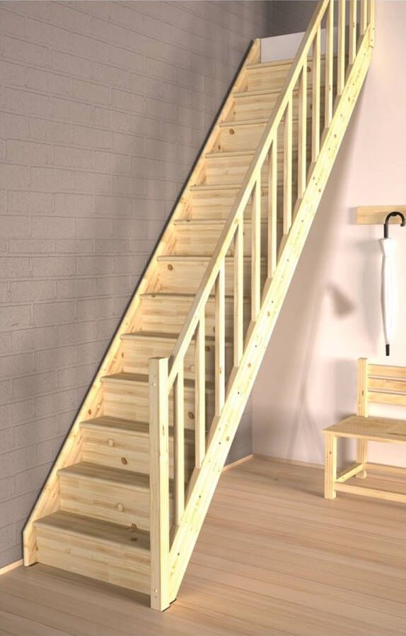 HandyStairs Open Rechte Trap "vega80" 280 Cm Hoog 13 Grenen Treden Zonder Leuning