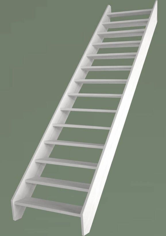 HandyStairs open steektrap Basica60- 60cm wit gegrond 10 grenen treden (40mm) tot 210cm. Compleete bouwpakket trap inclusief schroeven en montagehandleiding. (Zoldertrap) (Steektrap) (Wit gegronde trap) (Rechte trap)
