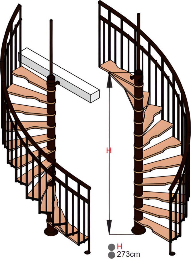 HandyStairs Spiltrap "siena" Ø 145 Cm Links Draaiend 273 Cm Hoog 12 Beuken Treden Zwart