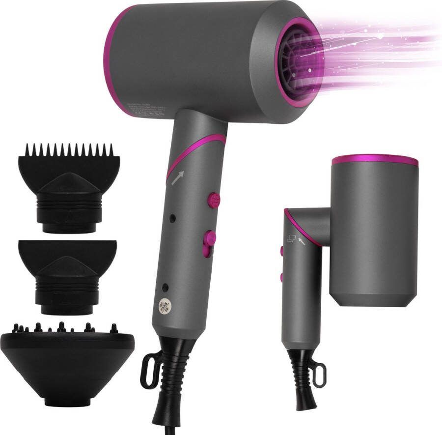 Hannya Fohn Met Diffuser Incl. Koude Stand & 3 Opzetstukken Haarfohn met 3 Warmte en 2 Blaas Standen Ionische Haardroger Inklapbaar Reishaardroger