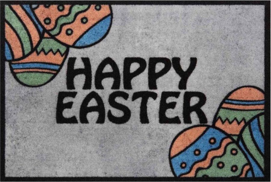Hanse Home Deurmat Happy Easter Wasbaar 30°C grijs 40x60 cm