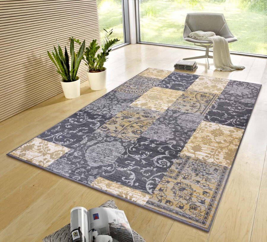 Hanse Home Patchwork vloerkleed Bloques grijs geel 120x170 cm