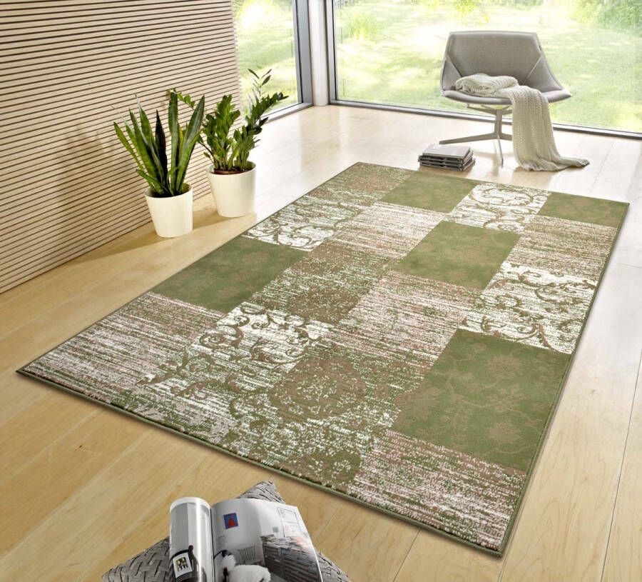 Hanse Home Patchwork vloerkleed Bloques groen crème 200x290 cm