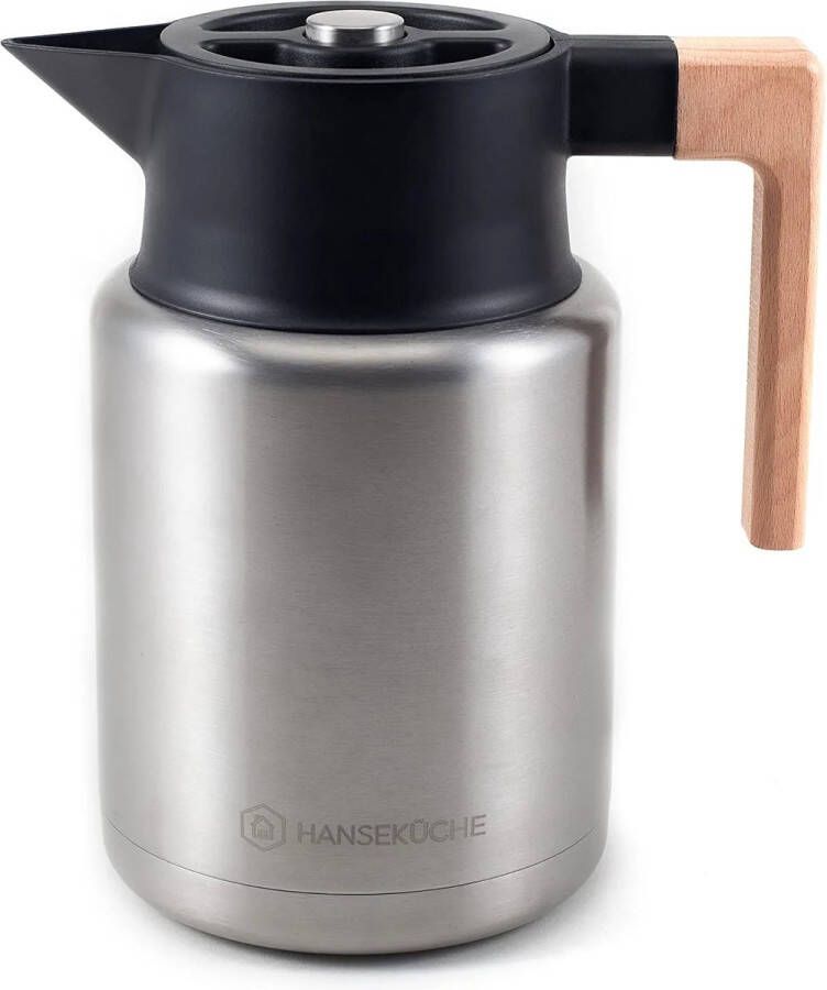 Hanseküche Thermoskan 1 4 l van hoogwaardig roestvrij staal thermoskan koffiekan met elegant houten handvat (zwart)