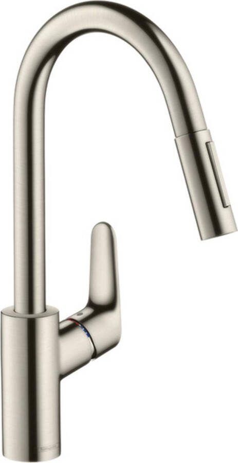 Hansgrohe Focus M41 ééngreeps keukenmengkraan 240 met uittrekbare vuistdouche 2 straalsoorten rvs-look