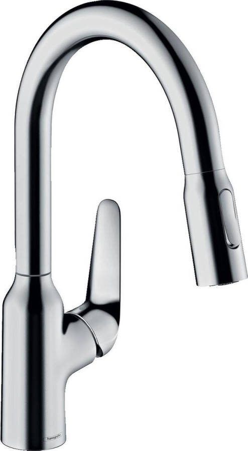 Hansgrohe Focus M42 ééngreeps keukenmengkraan 180 met uittrekbare vuistdouche 2 straalsoorten chroom