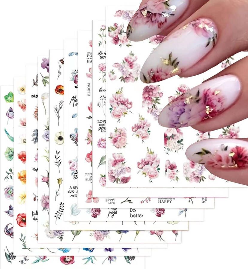 Hanyi Elysee Beauty Bloemen nagelstickers 9 vellen Zelfklevend nageldecoratie Flower stickers Nail art set tools