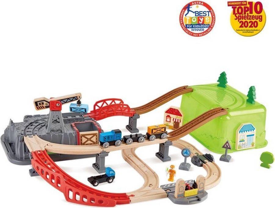 Hape Houten treinbaan bouwset in emmer