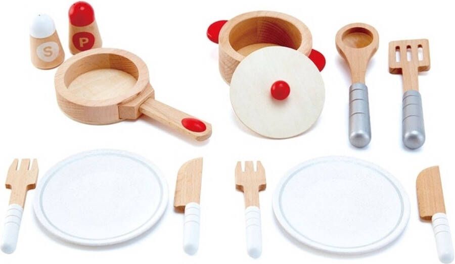 Hape houten keuken accessoires kook en servies set