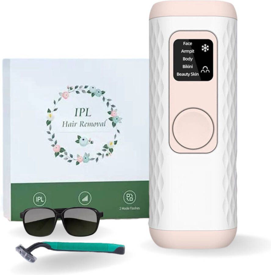 Happily Luxueus IPL Laser Ontharingsapparaat 999.999 Flitsen Ice-Cooling 5 Standen Hele Lichaam Inclusief Scheermesje & Beschermbril & Aloë Vera