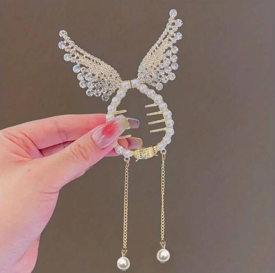 Happy Angel Wings Haarklem Knot klem Clip met stras steentjes Haarspeld Haarklauw Kerstcadeau Sintcadeau Haarklem Dames