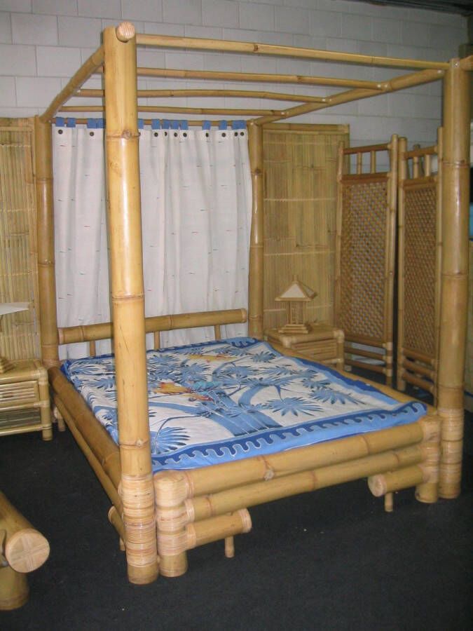 Happy Bamboo Bamboehemel bed Shogun van echt natural bamboe King Size bamboebed 2-persoonsbed binnen matrasmaat 180x200cm