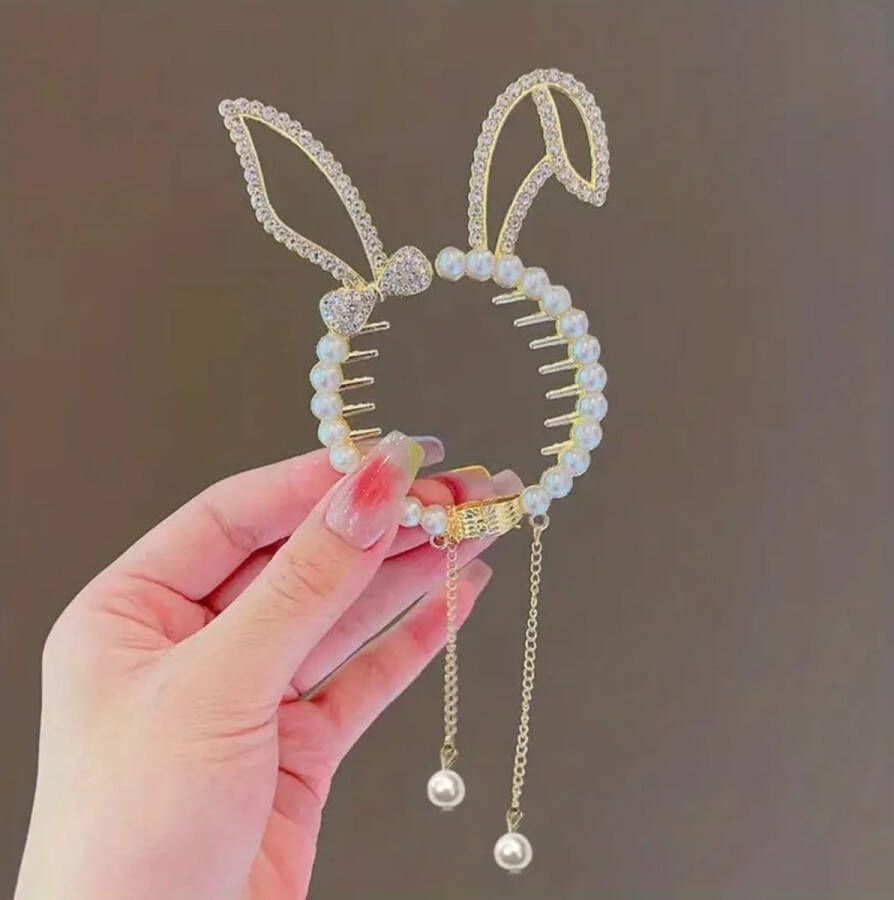 Happy Bunny Klem Knot Klem Haar Klem clip met strass steentjes Haarspeld Haarklauw Kerstcadeau Sintcadeau Haarklem Dames