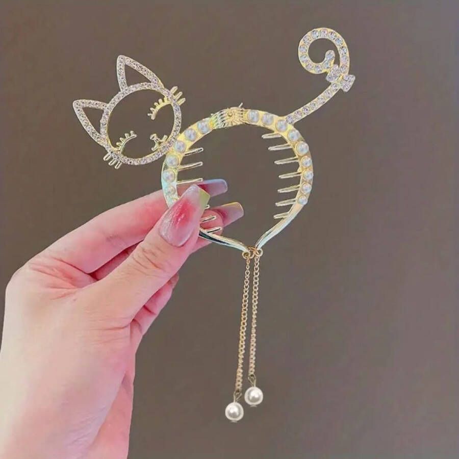 Happy Cat Clip Katten Klem Knot Klem Haar Klem clip met strass steentjes Haarspeld Haarklauw Kerstcadeau Sintcadeau Haarklem Dames