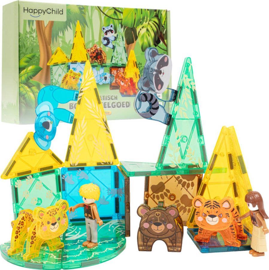 Happy Child Magnetisch speelgoed Jungle editie Magnetic Tiles Montessori Speelgoed Kinderspeelgoed Constructiespeelgoed Magnetische Tegels 56 Stuks