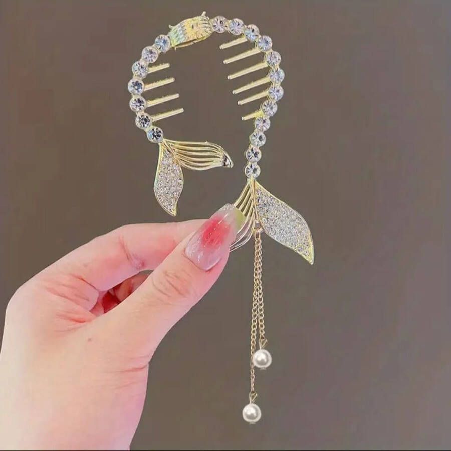 Happy Fish Tail Klem Knot Klem Haar Klem clip met strass steentjes Haarspeld Haarklauw Kerstcadeau Sintcadeau Haarklem Dames