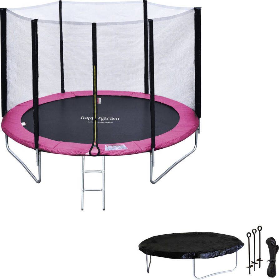 Happy Garden Premium Pack Trampoline 180cm omkeerbaar roze grijs CAIRNS + net ladder hoes en verankeringsset