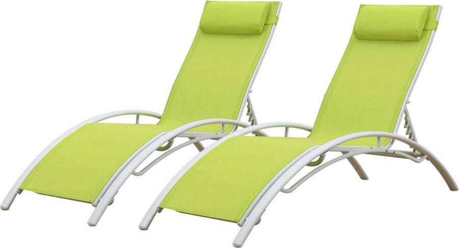 Happy Garden Set van 2 GALAPAGOS groene textilene ligstoelen wit aluminium