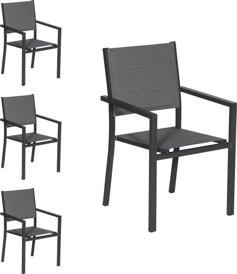 Happy Garden Set van 4 antraciet aluminium gestoffeerde stoelen grijs textilene