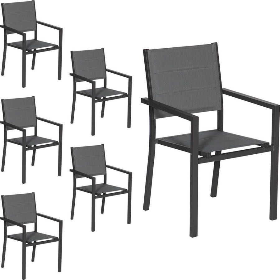 Happy Garden Set van 6 antraciet aluminium gestoffeerde stoelen grijs textilene