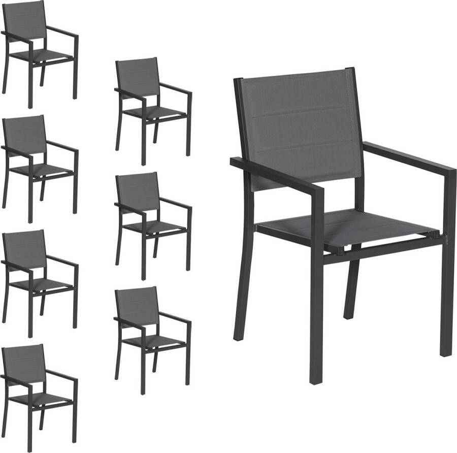 Happy Garden Set van 8 antraciet aluminium gestoffeerde stoelen grijs textilene