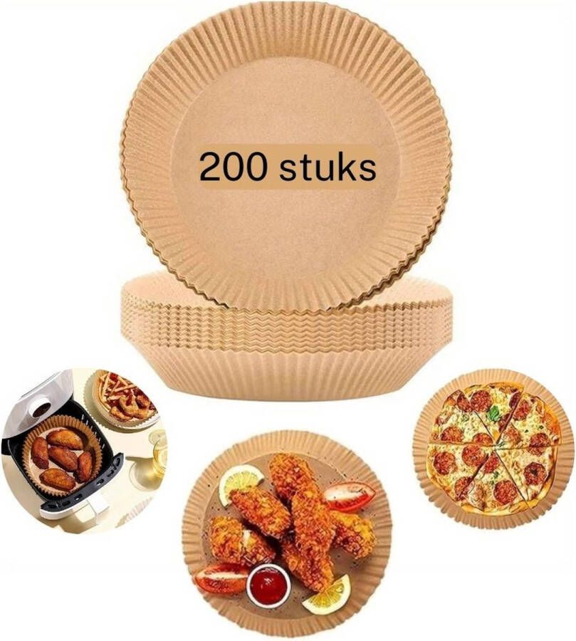 Happy Goodies Airfryer Bakpapier 200 stuks Airfryer Bakjes Wegwerpbakjes 16 cm Accessoires 3L tot 5L Papieren Inzetbakjes
